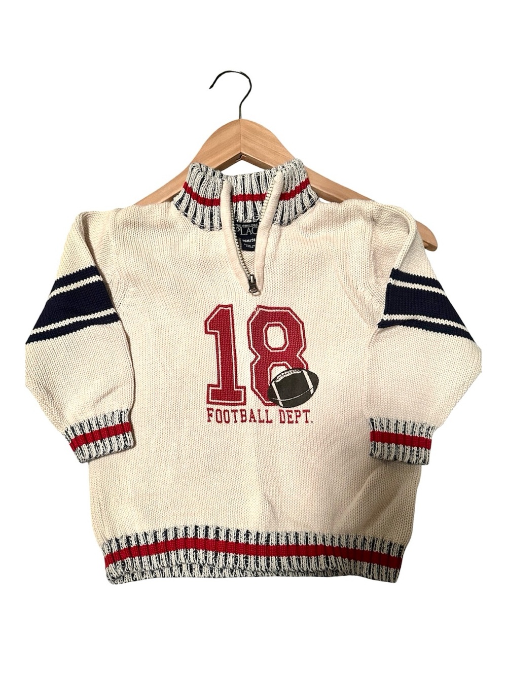The Children's Place Cream Quarter-Zip Sweater w/Football Graphic-NWOT Size 3T